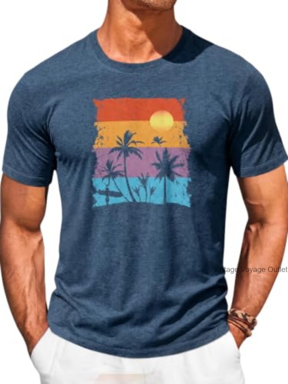 Mens Palm Tree Graphic Tee Short Sleeve Casual Polyester Blend